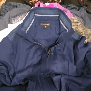 Banana Republic Navy Full-Zip Sweater with Light-Striped Collar
